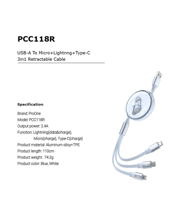 کابل تبدیل USB به USB-C / microUSB / لایتنینگ پرووان مدل PCC118R