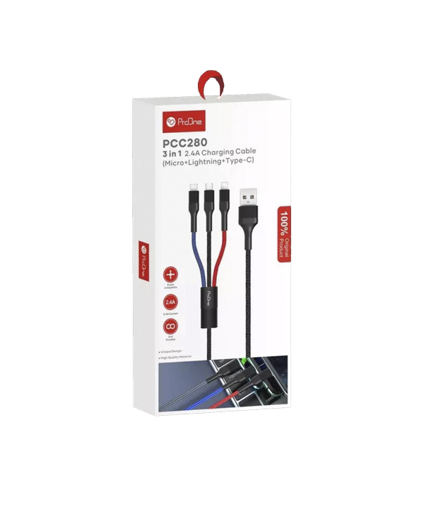 کابل تبدیل USB به USB-C / microUSB / لایتنینگ پرووان مدل PCC280 طول 1 متر