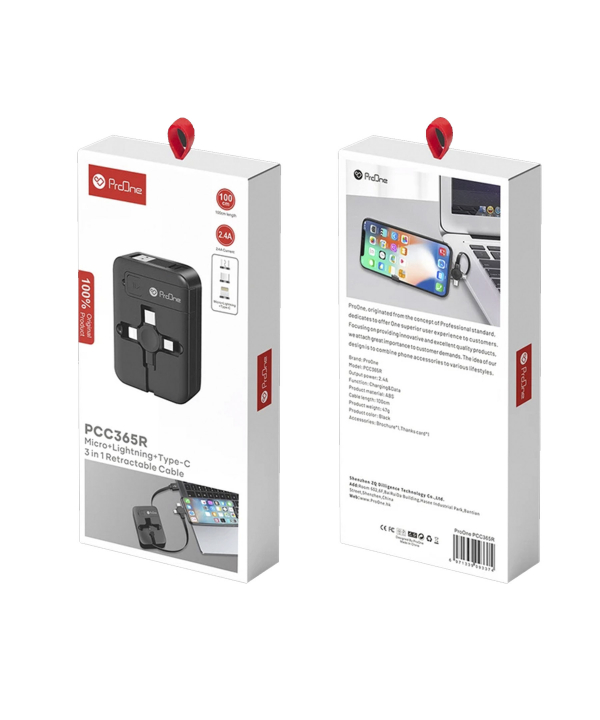 کابل تبدیل USB به USB-C / microUSB / لایتنینگ پرووان مدل PCC365R طول 1 متر