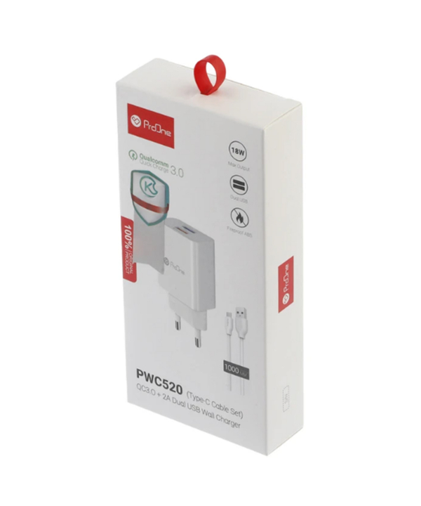 شارژر دیواری 18 وات پرووان مدل PWC520 به همراه کابل تبدیل USB-C