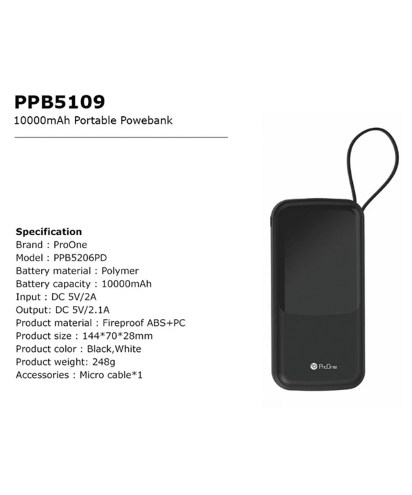 پاوربانک پرووان مدل PPB5109 ظرفیت 10000 میلی آمپرساعت