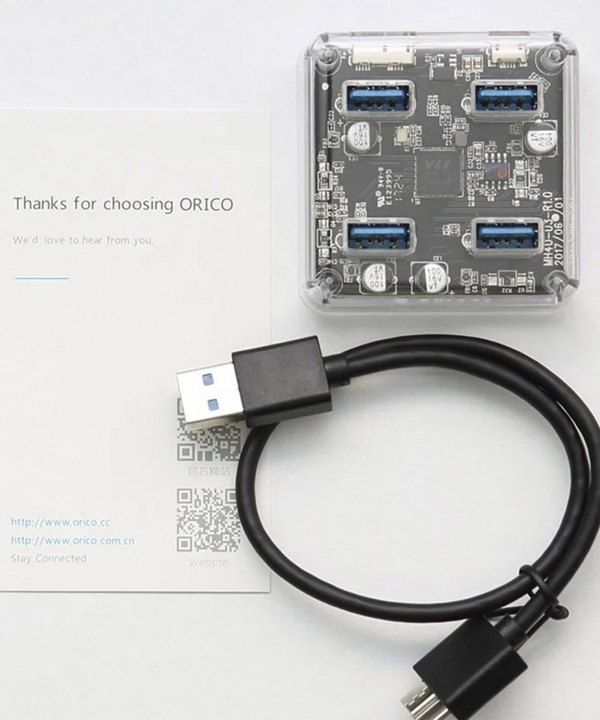 هاب یو اس بی 4 پورت اوریکو Orico 4 Port USB3.0 Transparent HUB MH4U-U3 1M Cable