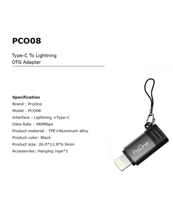 مبدل لایتنینگ به USB-C پرووان مدل PCO08