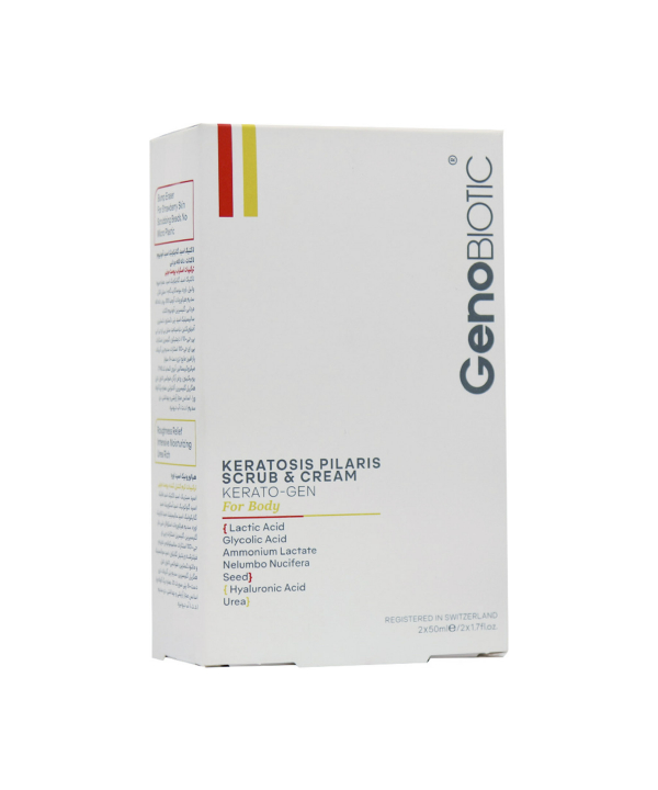 اسکراب و کرم کنترل‌کننده پوست مرغی بدن ژنوبایوتیک Geno Biotic حجم 50x2 میلی لیتر