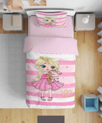 روتختی یک نفره پنج تکه کودک نوپه Nope طرح دختر زمینه راه راه کد T4678