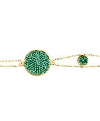 دستبند زنجیر طلا دایره نگین دار بزرگ سبز کیا گالری Kia Gallery کد RS-194