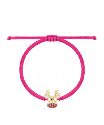 دستبند بافت سرخابی اینمل گوزن با نگین سرخابی درریس Doris کد P5601