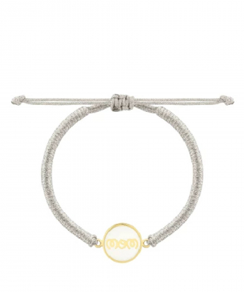 دستبند بافت طوسی mom دایره با میناکاری سفید درریس Doris کد P5587