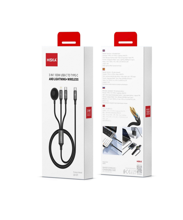 کابل تبدیل USB-C به لایتنینگ / USB-C / WIRELESS هیسکا مدل LX-31 طول 1.2 متر