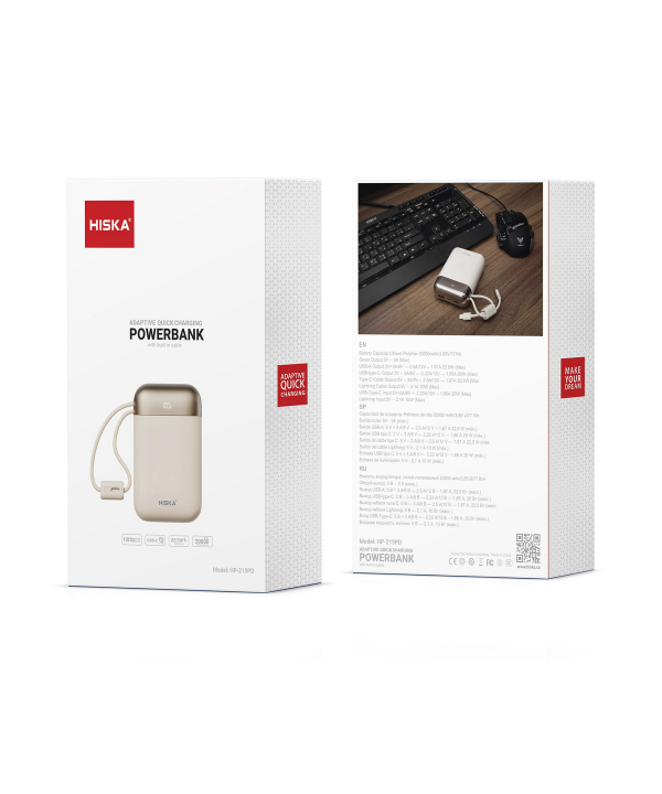 پاوربانک هیسکا مدل HP-219PD ظرفیت 20000 میلی آمپر ساعت