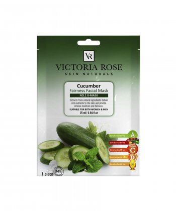 ماسک صورت ورقه ای ویکتوریا رز Victoria Rose حاوی عصاره خیار و عصاره نعناع وزن 25 گرم