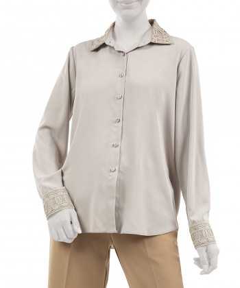 شومیز پلی استر آستین بلند زنانه فلاویا مدل AM-W1314720BL