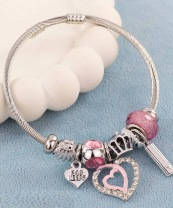 بنگل پاندورا قلبی صورتی فری سایز زودیکا Zoodika کد AAD-556