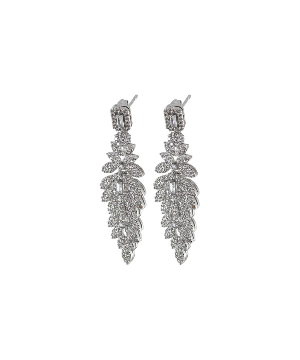گوشواره آویزی نگین دار طرح جواهر نقره ای زودیکا Zoodika کد AAC-939