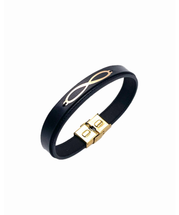دستبند چرم وهرز هماتیت گلد Hematite Gold کد 136024