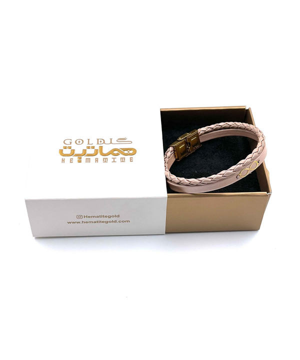 دستبند چرم بی نهایت ظریف هماتیت گلد Hematite Gold کد 136013