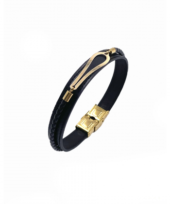 دستبند چرم امگا هماتیت گلد Hematite Gold کد 136004