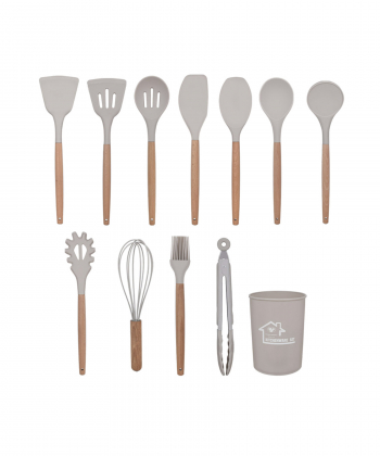 ست کفگیر و ملاقه کیچن ویر kitchen ware کد 4570 با دسته بامبو سری 12 تکه
