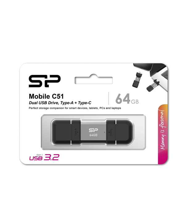 فلش مموری USB 3.2 سیلیکون پاور مدل Mobile C51 ظرفیت 64 گیگابایت