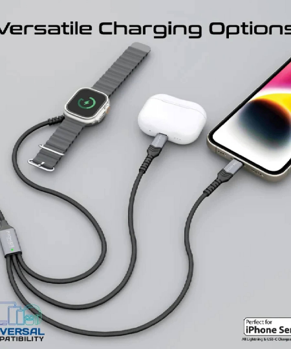 کابل تبدیل USB-C به USB-C/ پد شارژ اپل واچ/ لایتنینگ پرومیت مدل ICHARGE-TRIO طول 1.5 متر