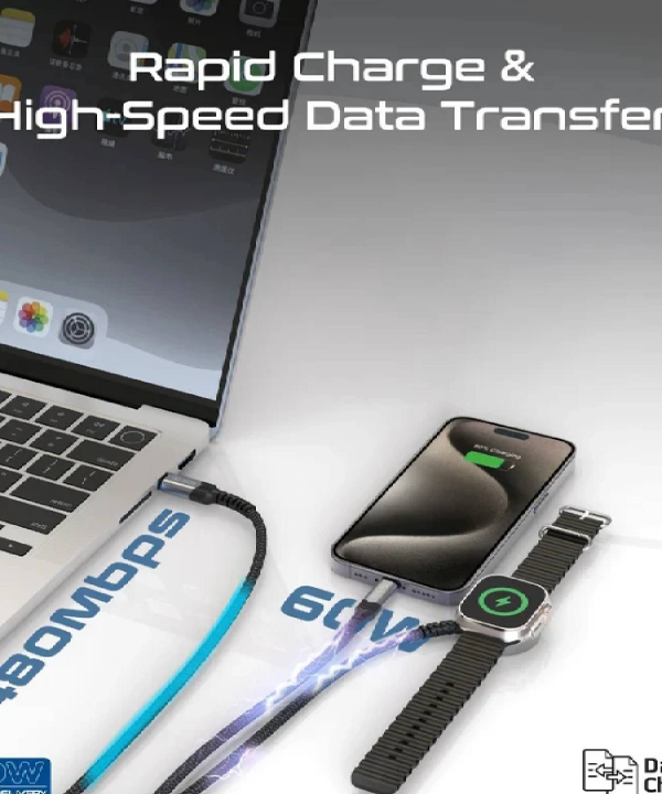 کابل تبدیل USB-C به USB-C/ پد شارژ اپل واچ/ لایتنینگ پرومیت مدل ICHARGE-TRIO طول 1.5 متر