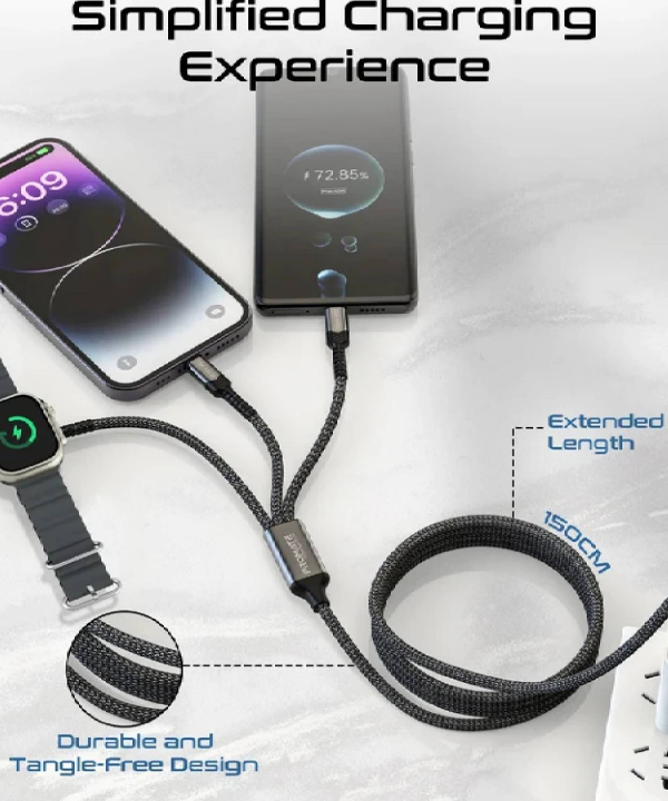 کابل تبدیل USB-C به USB-C/ پد شارژ اپل واچ/ لایتنینگ پرومیت مدل ICHARGE-TRIO طول 1.5 متر