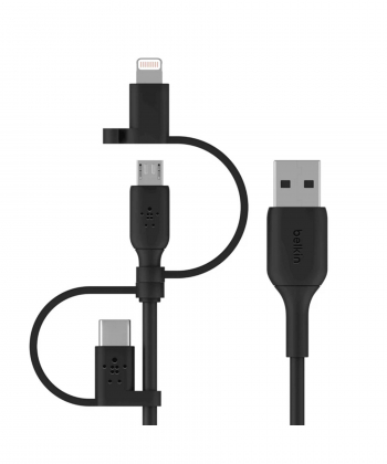 کابل تبدیل USB به USB-C/ لایتنینگ/ MicroUSB بلکین مدل CAC001bt1MBK BOOST طول 1 متر