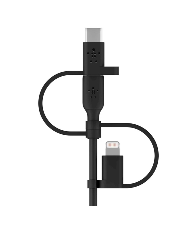 کابل تبدیل USB به USB-C/ لایتنینگ/ MicroUSB بلکین مدل CAC001bt1MBK BOOST طول 1 متر