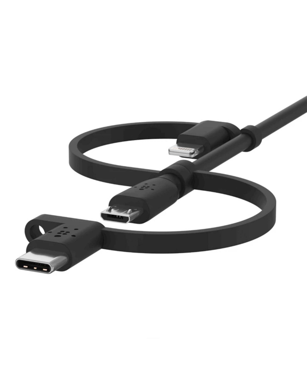 کابل تبدیل USB به USB-C/ لایتنینگ/ MicroUSB بلکین مدل CAC001bt1MBK BOOST طول 1 متر