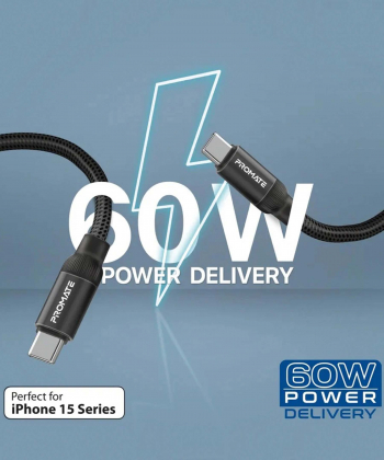 کابل USB-C پرومیت مدل SPRINGY.BLK طول 1.2 متر