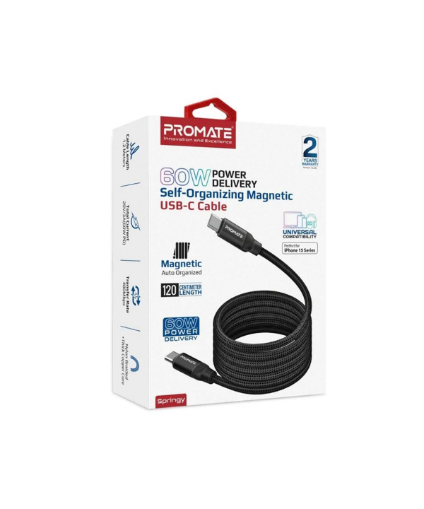 کابل USB-C پرومیت مدل SPRINGY.BLK طول 1.2 متر