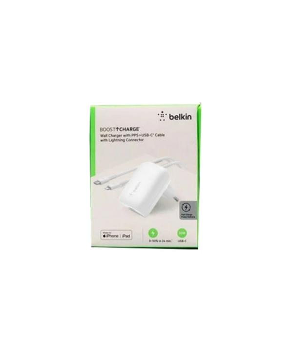 شارژر دیواری بلکین مدل WCA005vf1MWH-B5 USB-C PD PPS به همراه کابل لایتنینگ