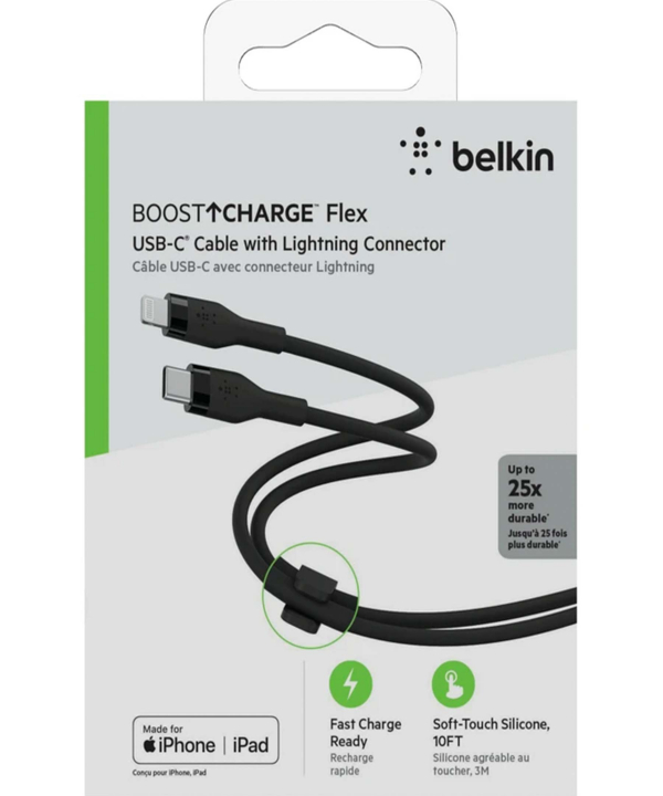 کابل تبدیل USB-C با لایتنینگ بلکین مدل CAA009bt3MBK طول 3 متر
