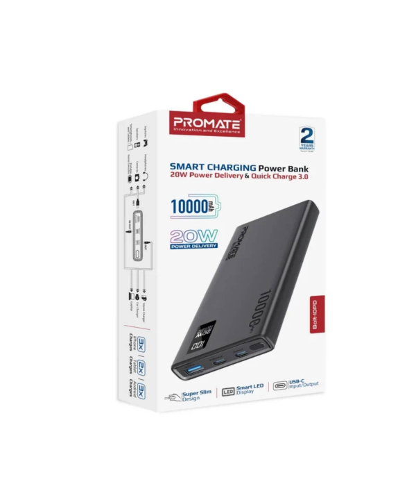 پاوربانک پرومیت مدل BOLT-10PD ظرفیت 10000 میلی آمپر ساعت
