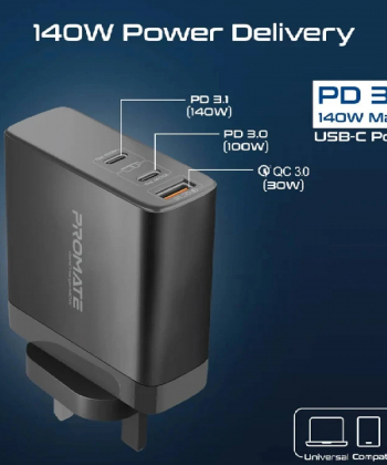 شارژر دیواری 140 وات پرومیت مدل GANCHARGE-140W