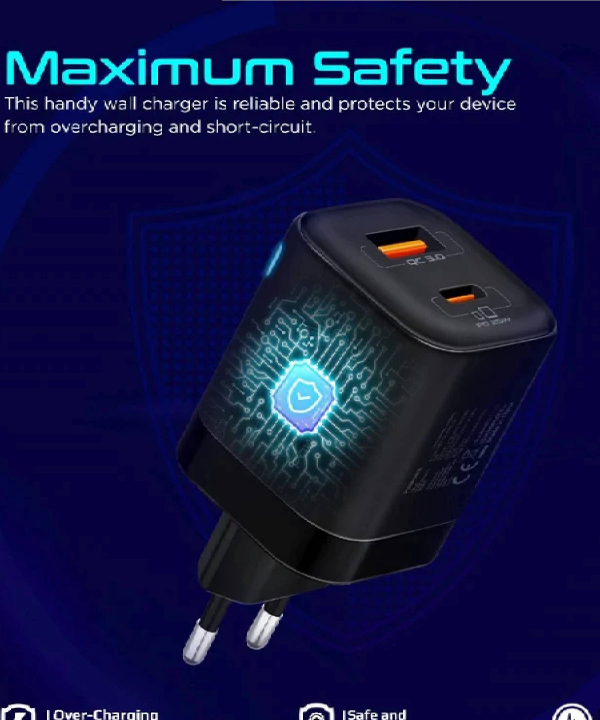 شارژر دیواری 25 وات پرومیت مدل POWERPORT-25AC.BLK.EU