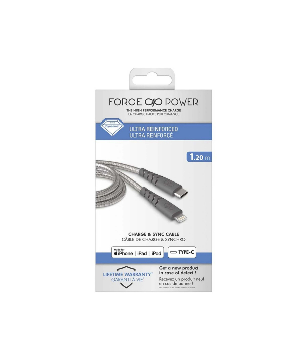 کابل شارژ USB-C به لایتنینگ فورس مدل FPCBLMFIC1.2MRG Ultra-reinforced Cable طول 1.2 متر