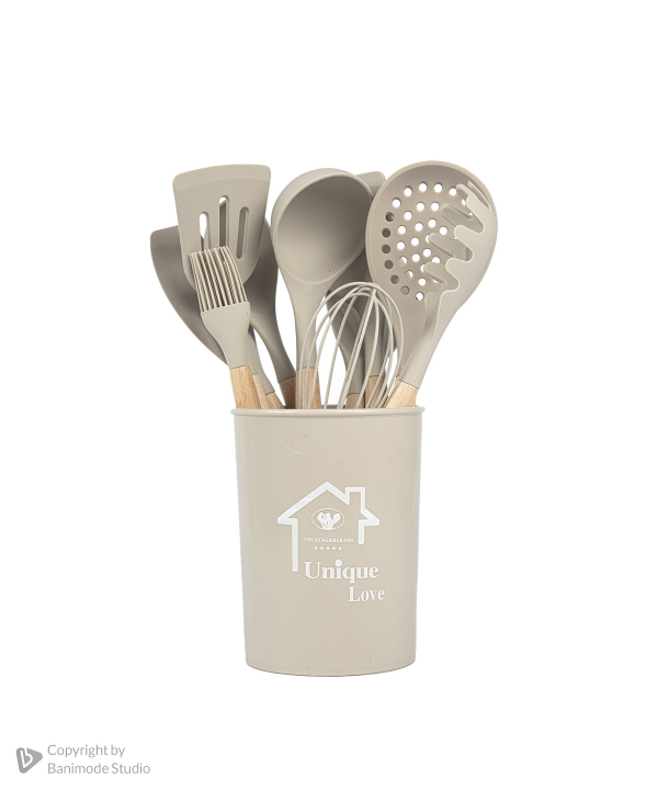 ست کفگیر و ملاقه کیچن ویر kitchen ware کد 4571 با دسته بامبو سری 12 تکه