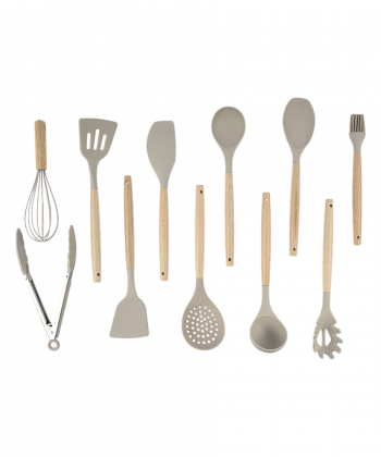ست کفگیر و ملاقه کیچن ویر kitchen ware کد 4571 با دسته بامبو سری 12 تکه