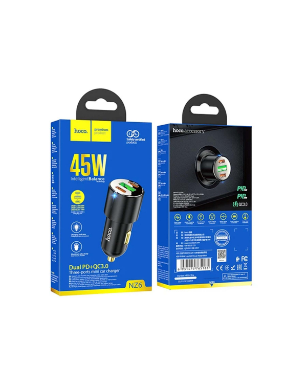 شارژر فندکی 45 وات هوکو مدل NZ6 PD+ QC3.0