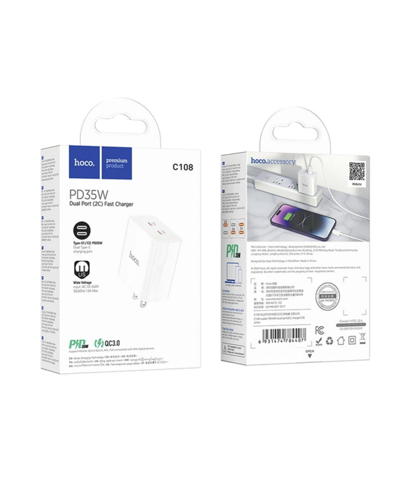 شارژر دیواری 35 وات هوکو مدل C108 USB PD