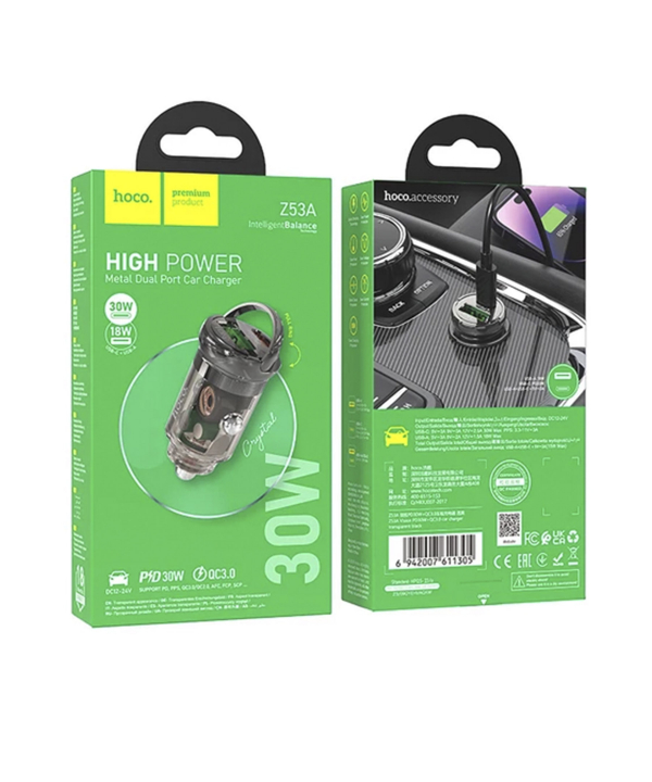 شارژر فندکی 30 وات هوکو مدل Z53A PD+ QC3.0