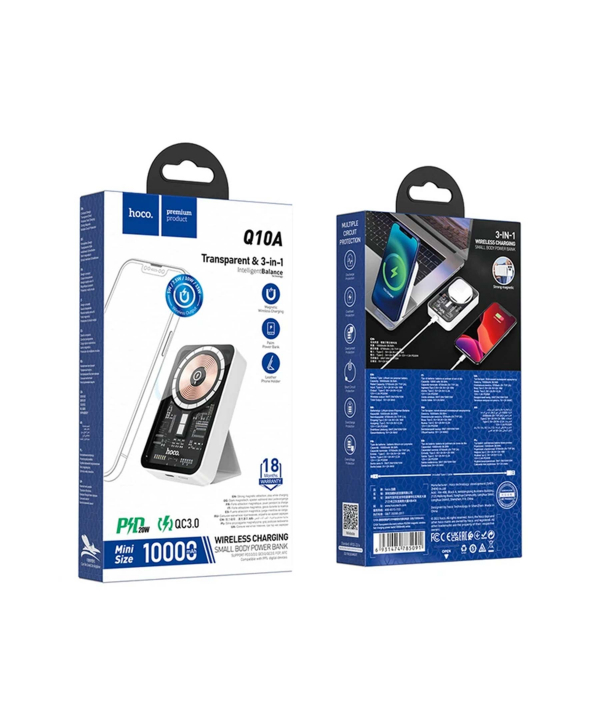 پاوربانک هوکو مدل Q10A WIRELESS PD+QC3.0 20W ظرفیت 10000 میلی‌ آمپر ساعت