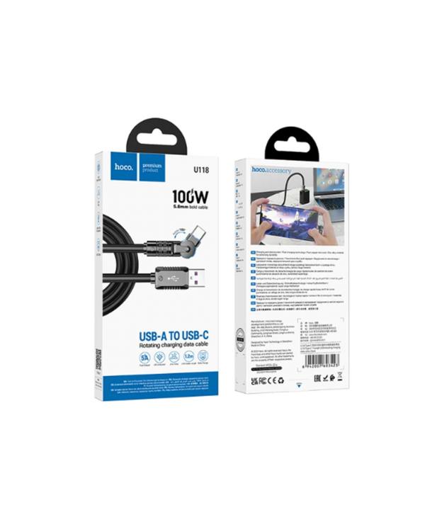 کابل تبدیل USB به USB-C هوکو مدل U118 100W طول 1.2 متر