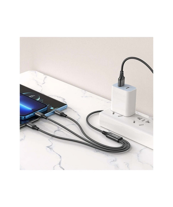 کابل تبدیل USB به لایتنینگ/ MICRO USB/USB-C هوکو مدل X76 3IN1 طول 1 متر