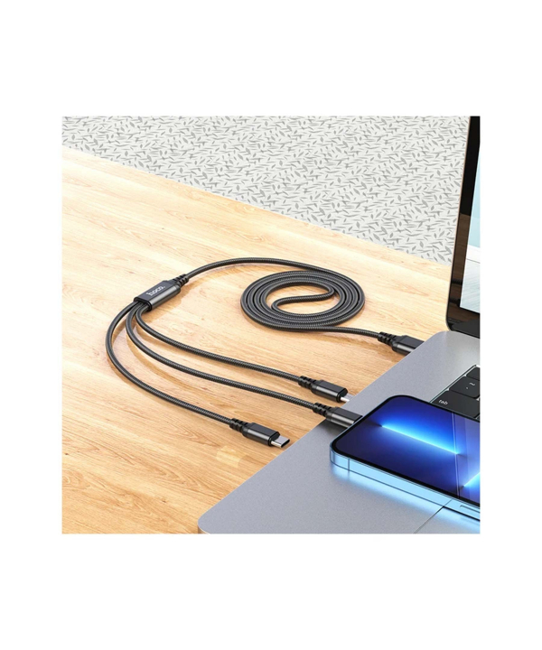 کابل تبدیل USB به لایتنینگ/ MICRO USB/USB-C هوکو مدل X76 3IN1 طول 1 متر