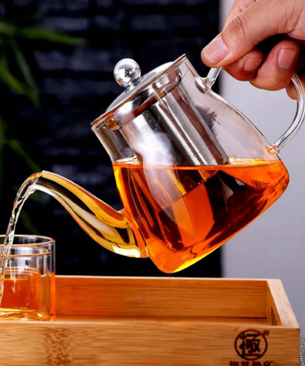 قوری پیرکس دسته دار درب استیل 750 میلی لیتر گلدن هوم Golden Home کد 9962
