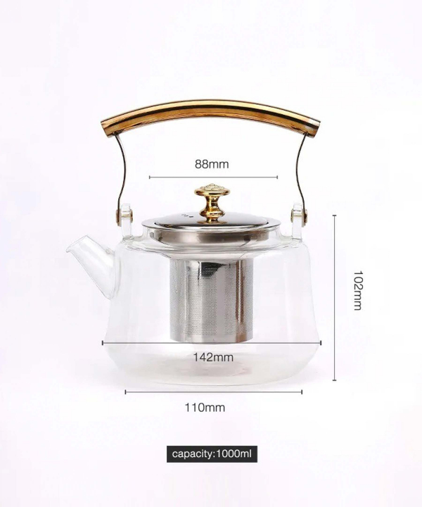 قوری پیرکس دسته طلایی 1000 میلی لیتر گلدن هوم Golden Home کد 395