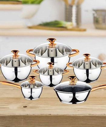 سرویس قابلمه استیل طلایی 12 پارچه گلدن هوم Golden Home مدل کایسا کد 454
