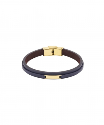 دستبند چرم دولایه سرمه ای با پلاک مستطیل درریس Doris کد P5679